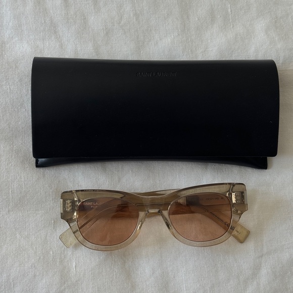 Saint Laurent SL 573 Clear and Pink/Light Brown Lense Sunglasses - Picture 1 of 5